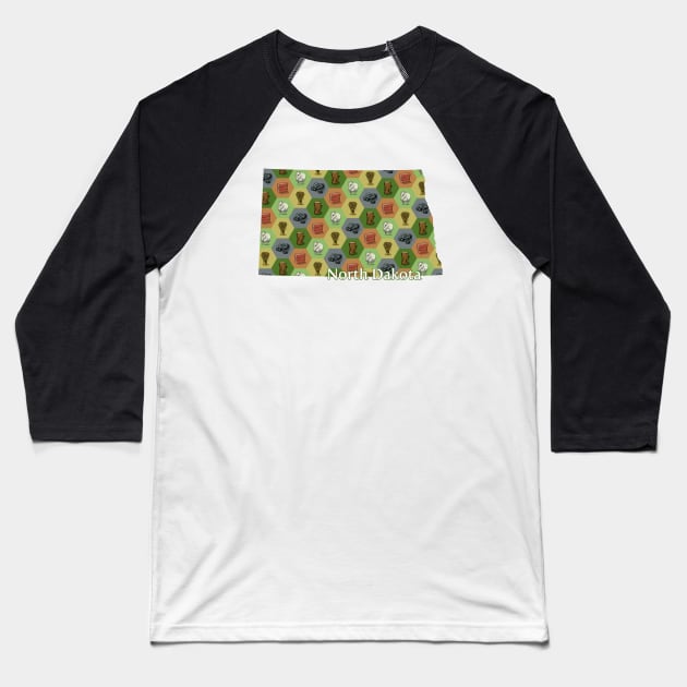 North Dakota State Map Board Games Baseball T-Shirt by adamkenney